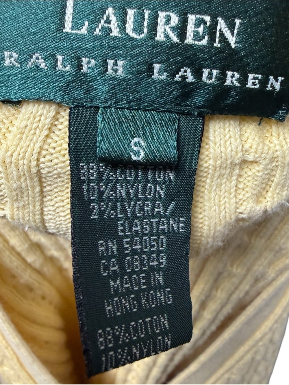 Lauren Ralph Lauren Yellow Cardigan Fisherman Cable Knit Sweater SZ S Preppy EUC - Picture 5 of 9